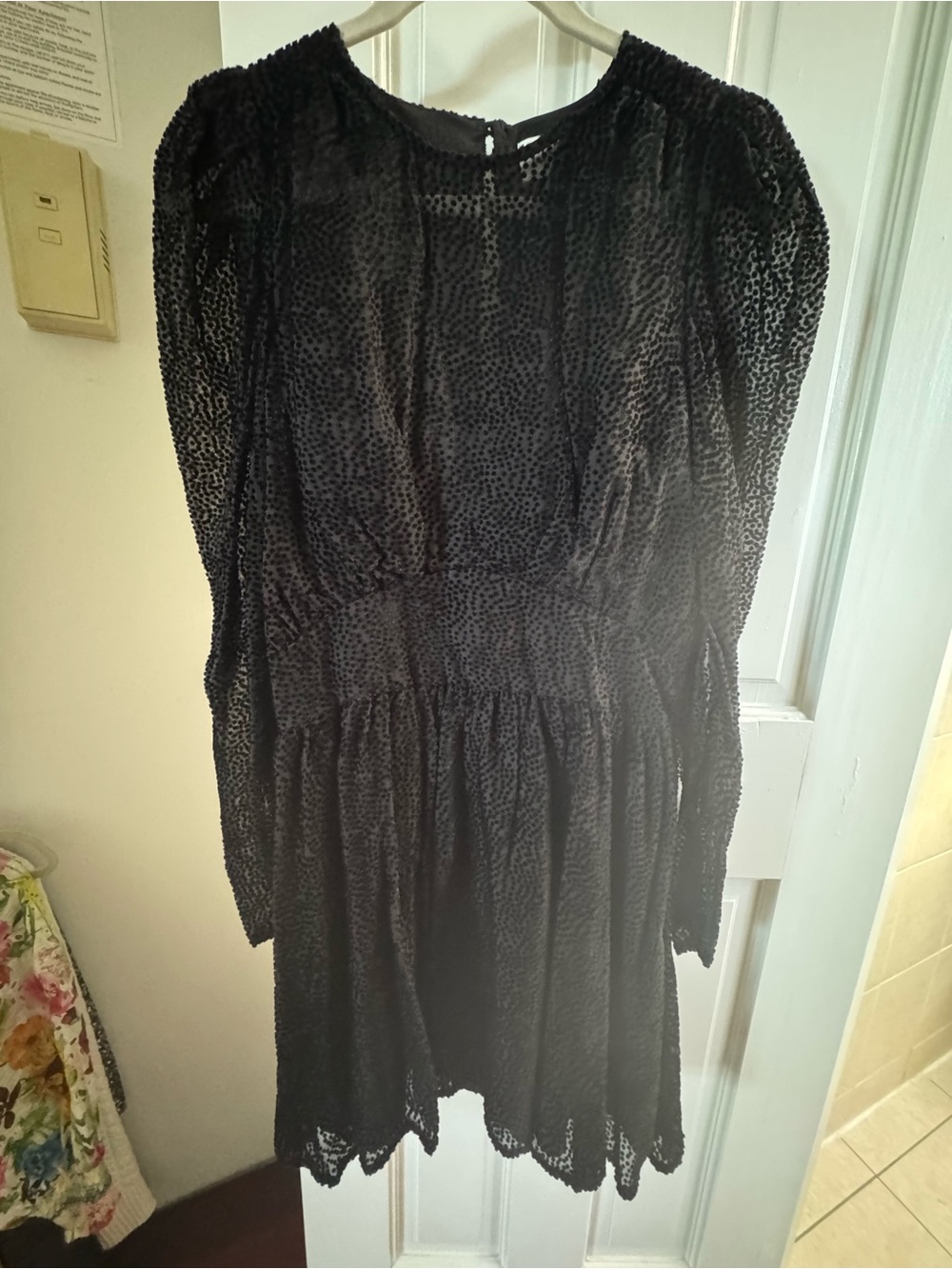 NWOT LINI Black Velvet Mini Dress with Puff Sleeves